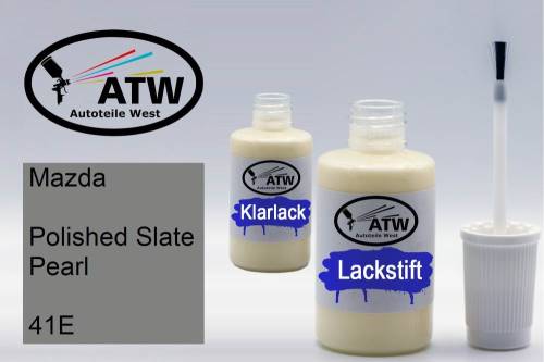 Mazda, Polished Slate Pearl, 41E: 20ml Lackstift + 20ml Klarlack - Set, von ATW Autoteile West.